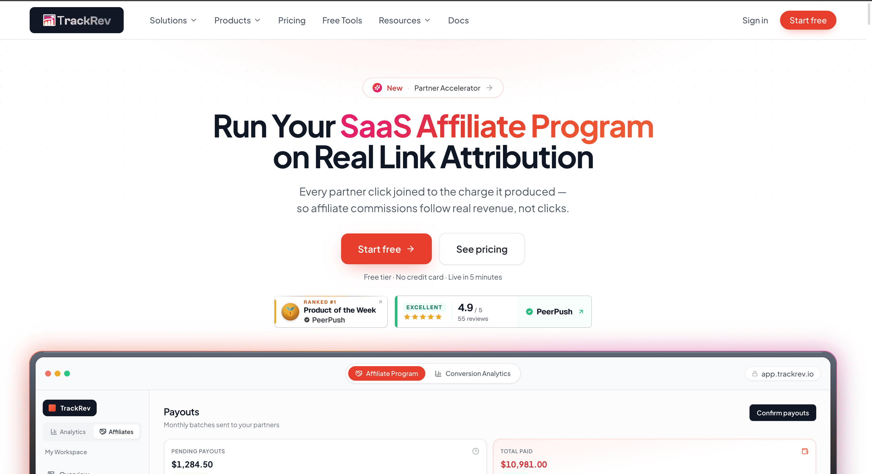 Screenshot of TrackRev website