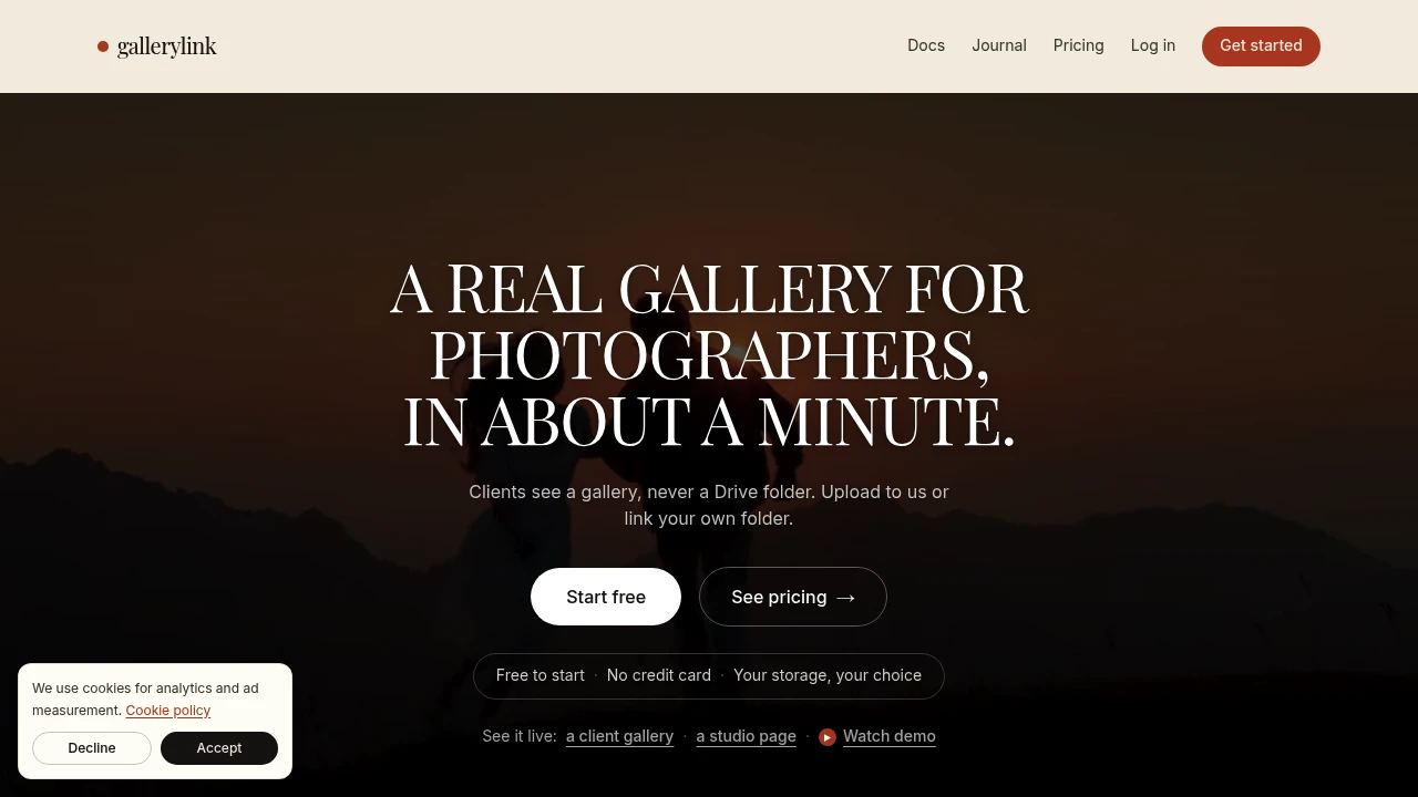 Screenshot of Gallerylink website