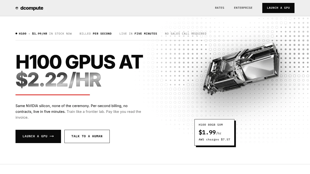 Screenshot of DCompute Cloud website