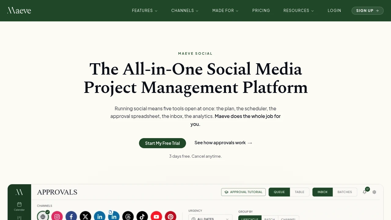 Screenshot of Maeve Social website