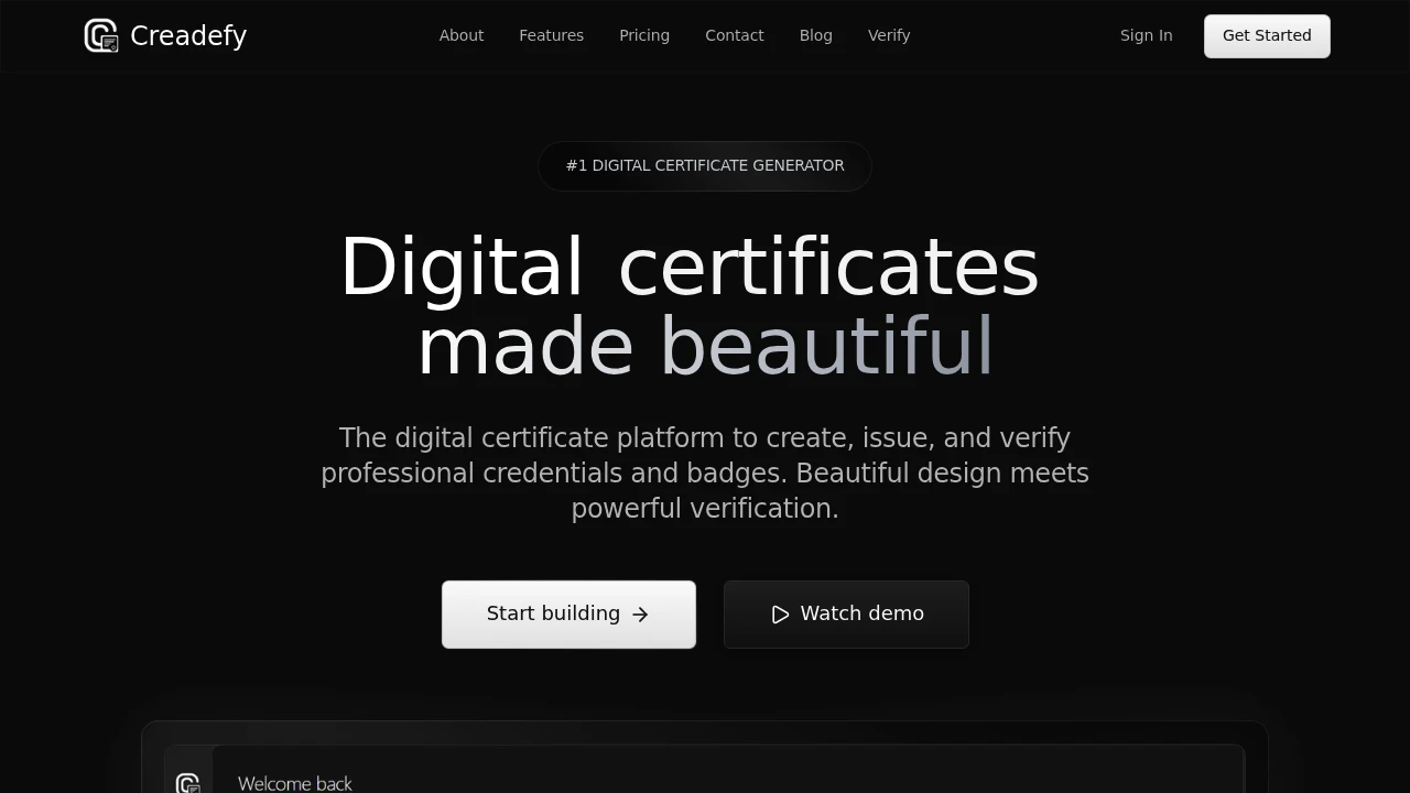Screenshot of Creadefy website