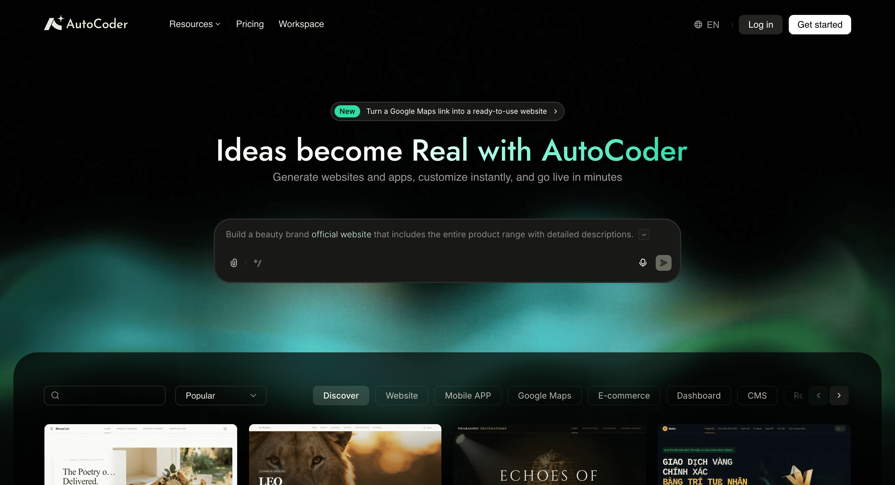 Screenshot of AutoCoder.cc website