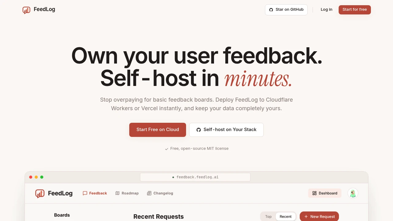 Screenshot of FeedLog website