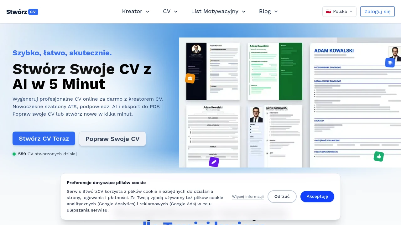 Screenshot of StworzCV website