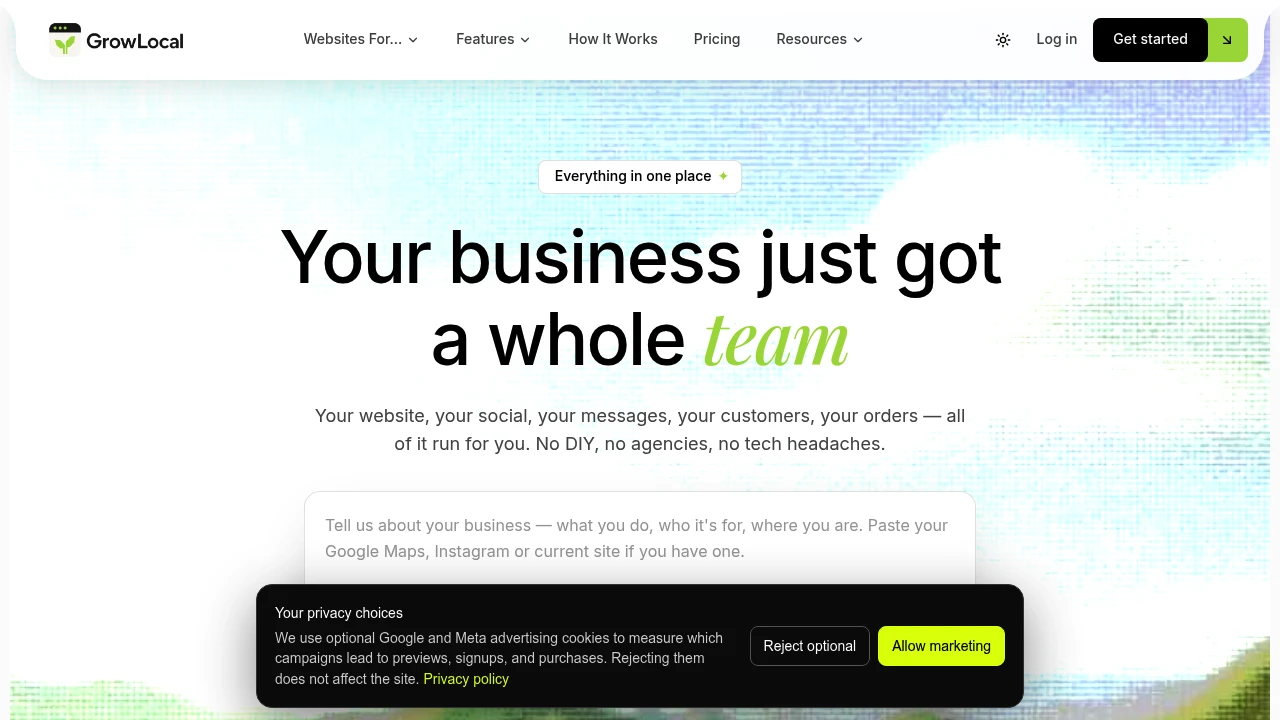 Screenshot of GrowLocal website