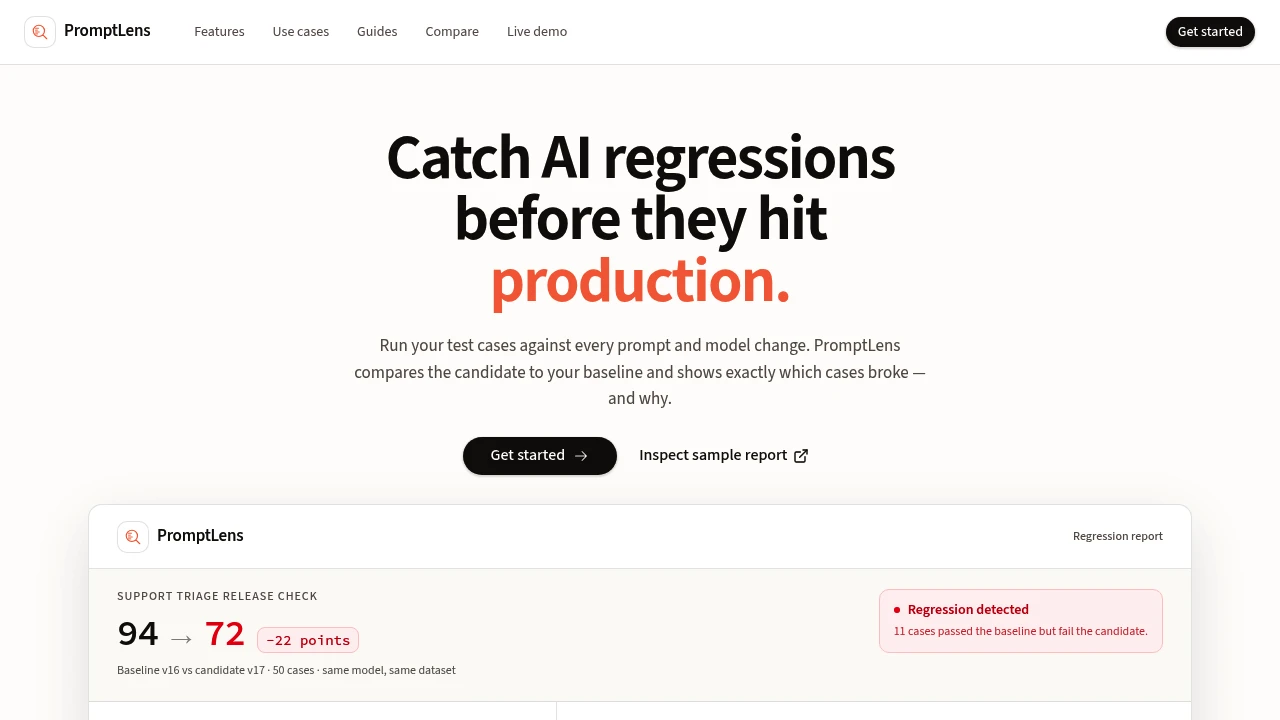 Screenshot of PromptLens website