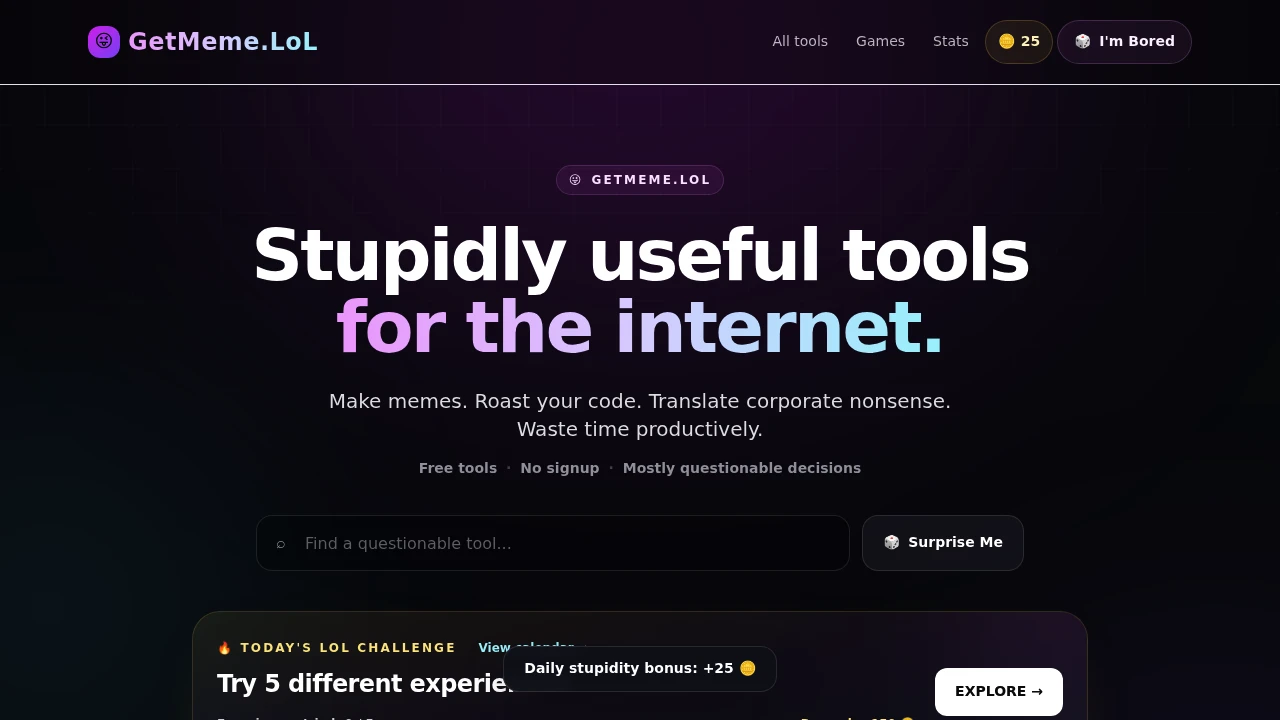 Screenshot of GetMeme.LoL website