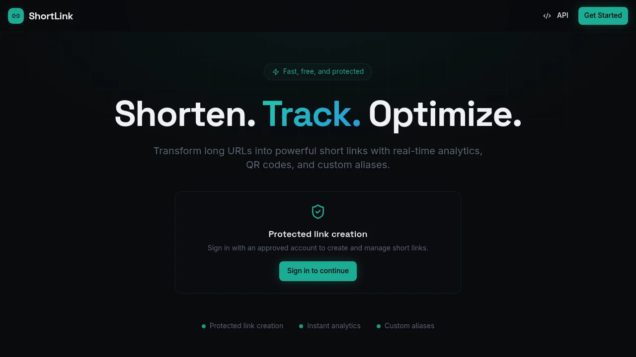 Screenshot of ShortLink website