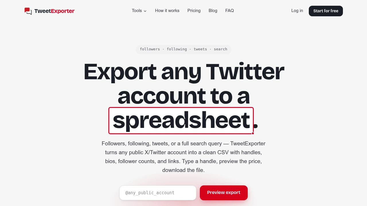 Screenshot of TweetExporter website