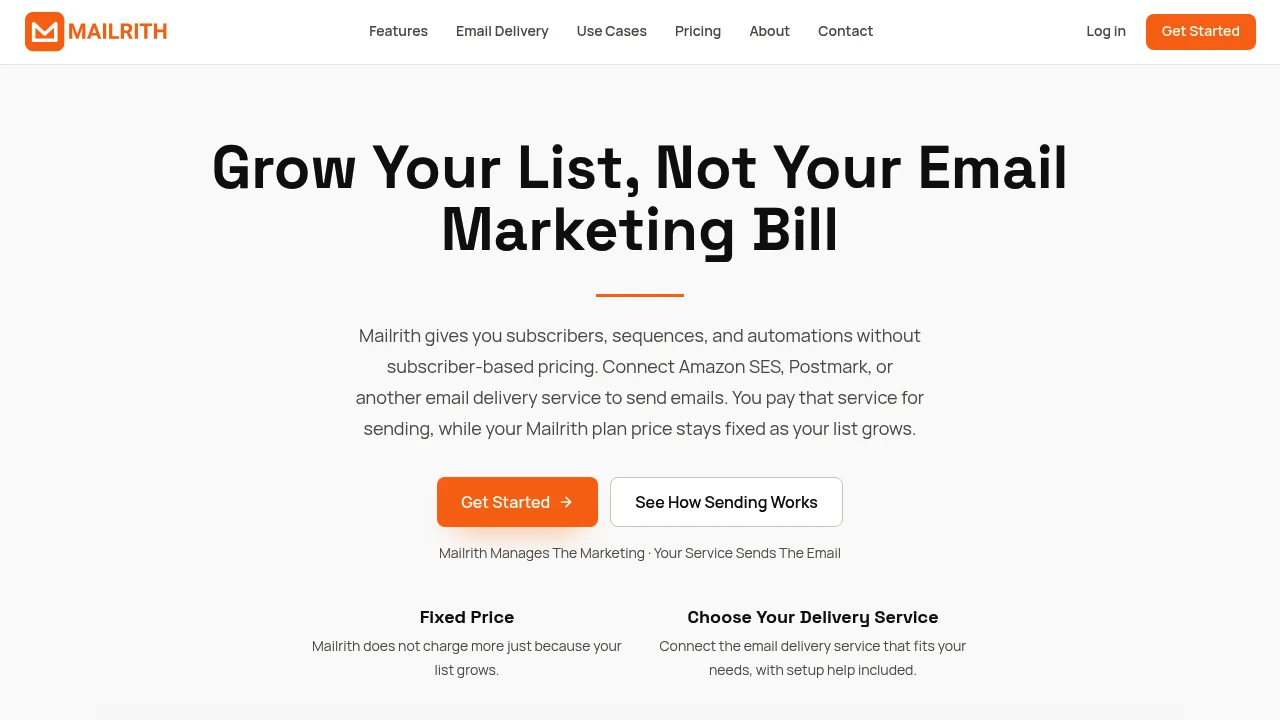 Screenshot of Mailrith website