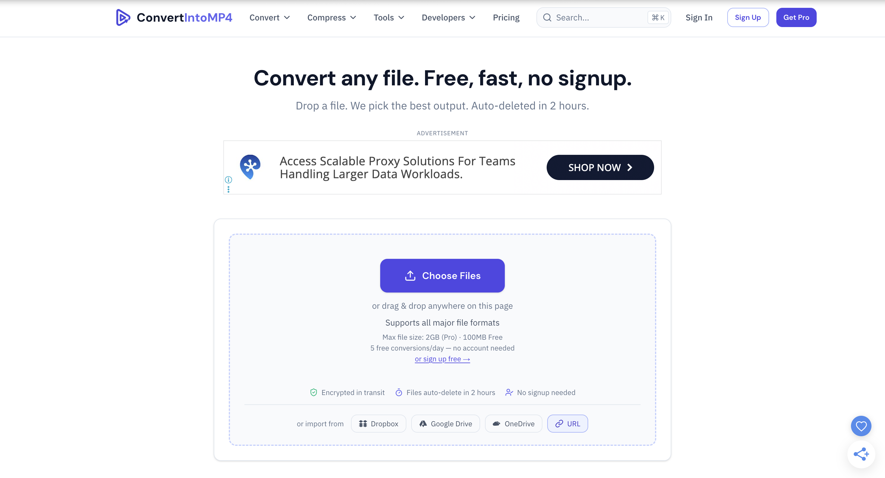 Screenshot of ConvertIntoMP4 website