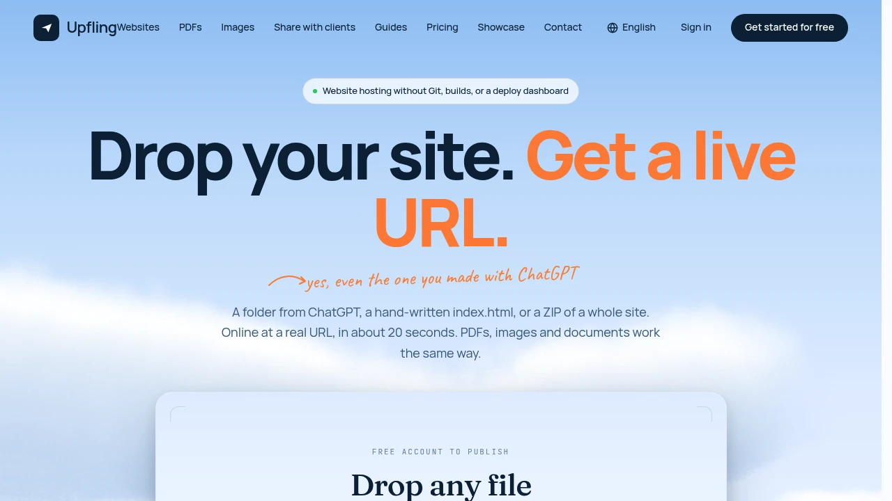 Screenshot of Upfling.host website