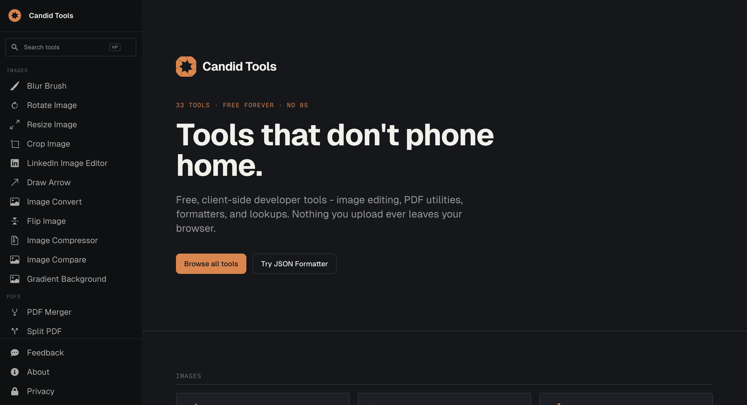 Screenshot of Candid Tools website