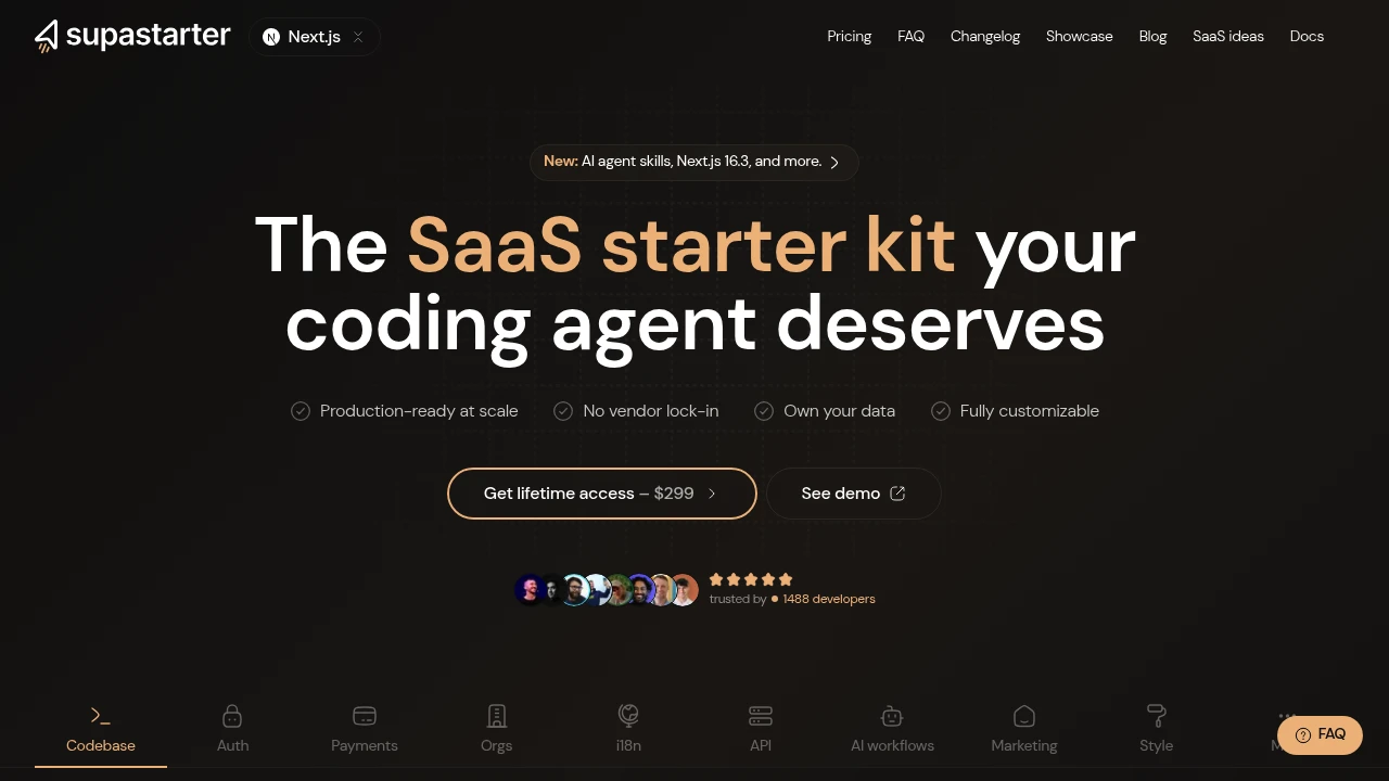 Screenshot of supastarter website