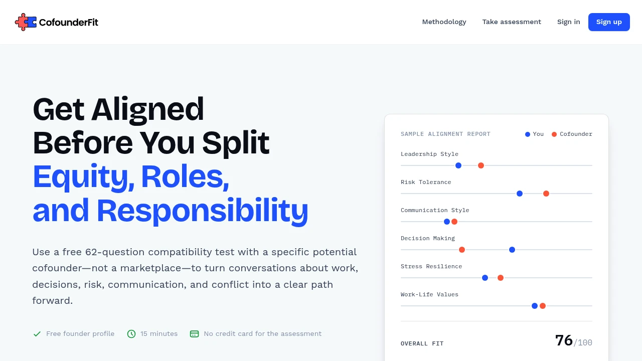 Screenshot of CofounderFit website