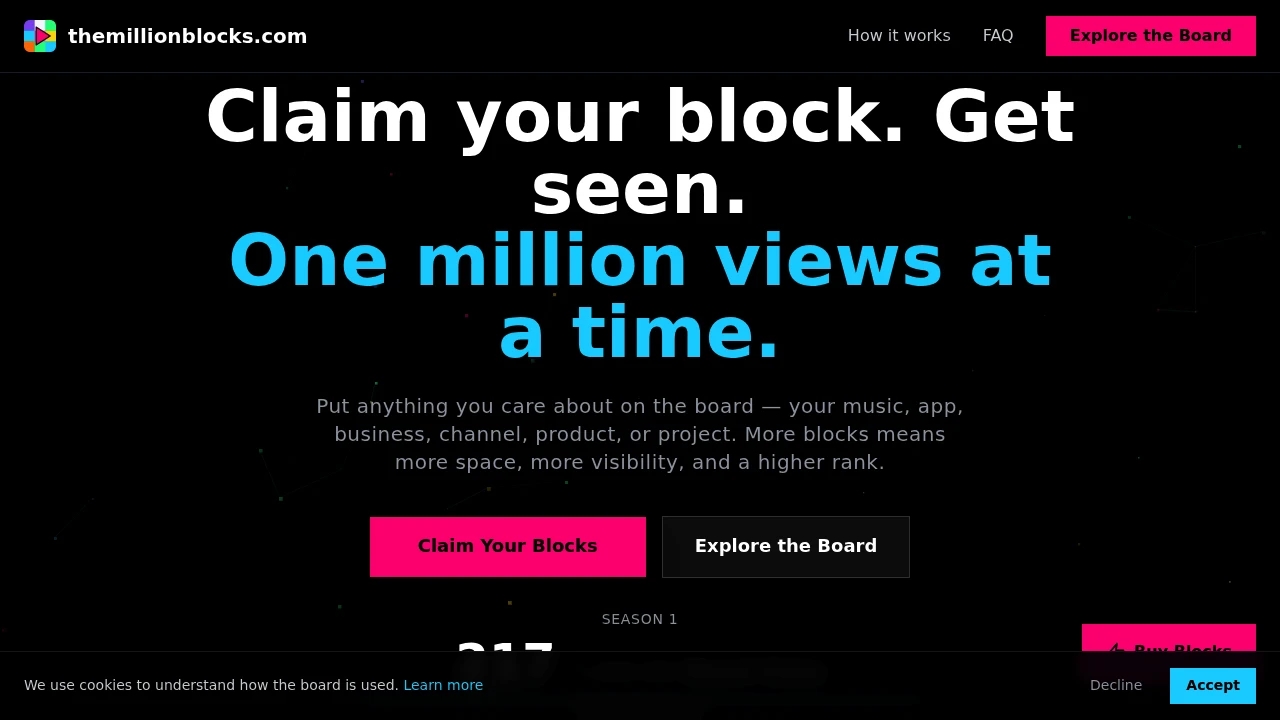 Screenshot of The Million Blocks website