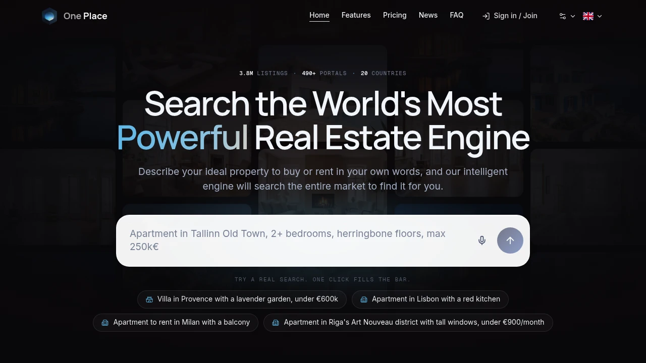 Screenshot of One Place website