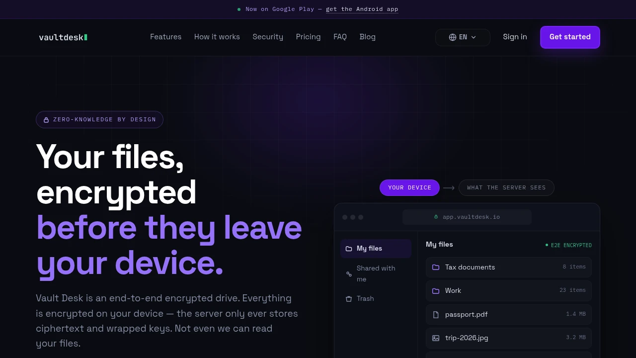 Screenshot of Vaultdesk website