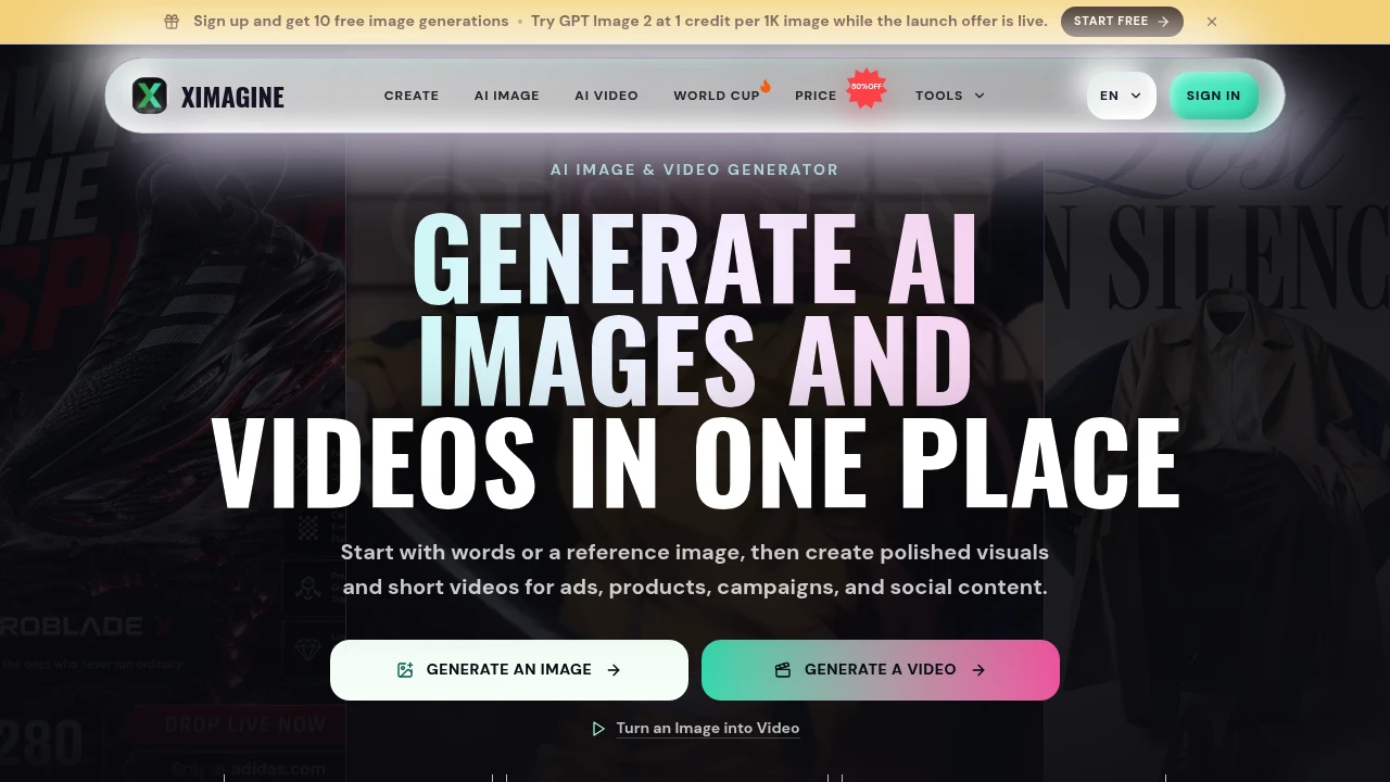 Screenshot of Ximagine AI website