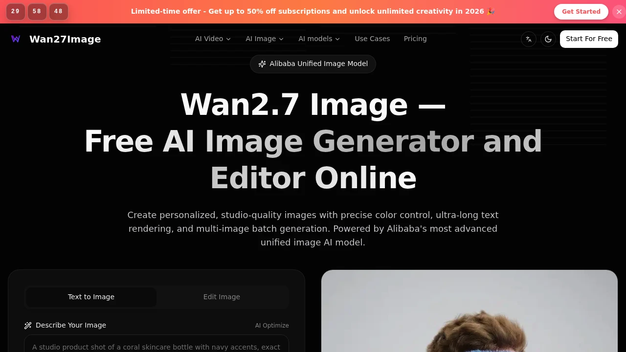 Screenshot of Wan2.7 Image website