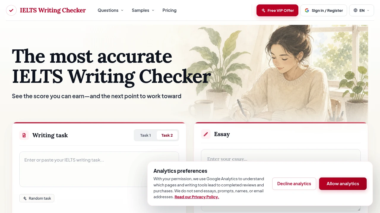 Screenshot of IELTS writing checker website