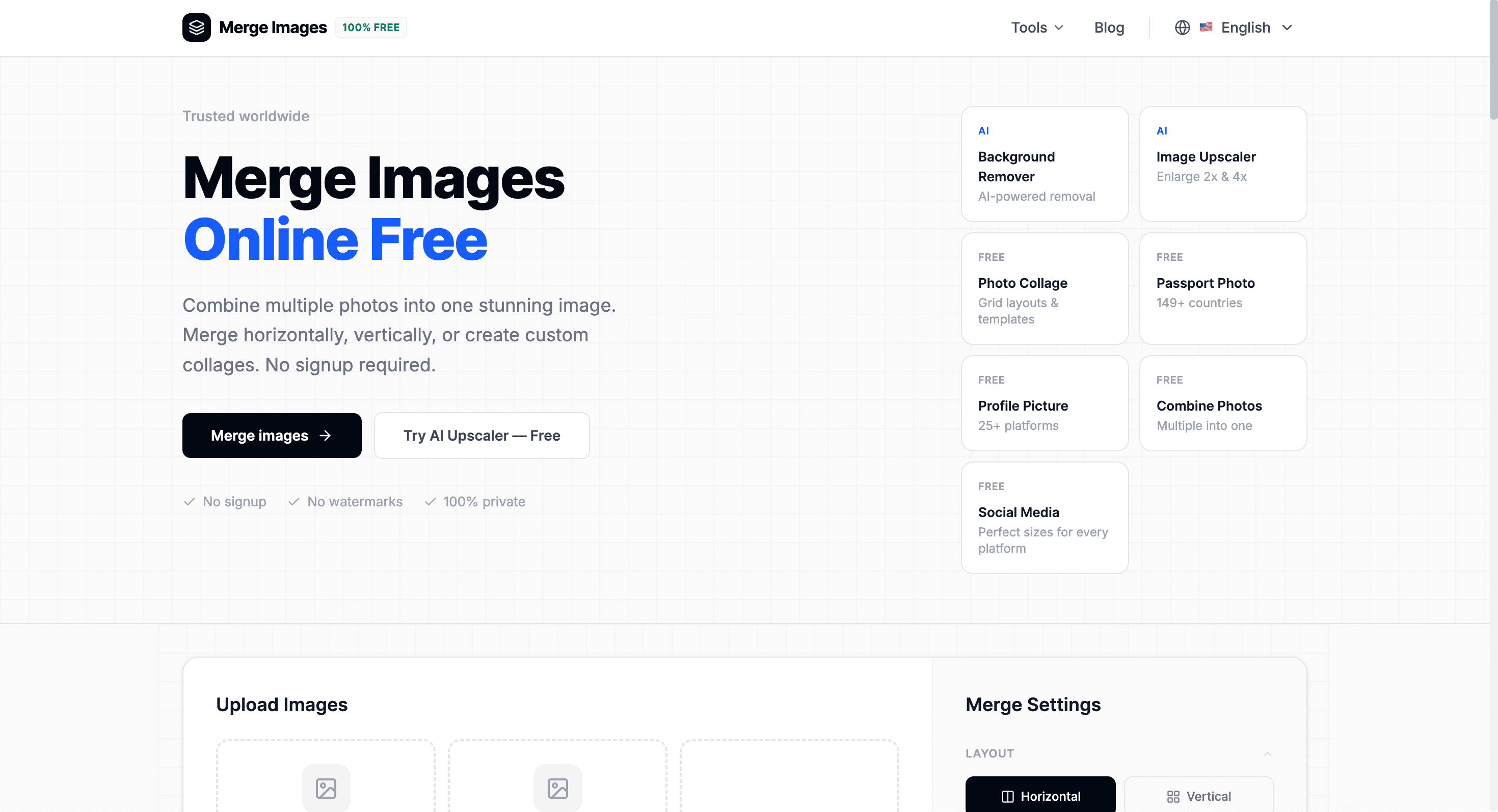 Screenshot of MergeImages website