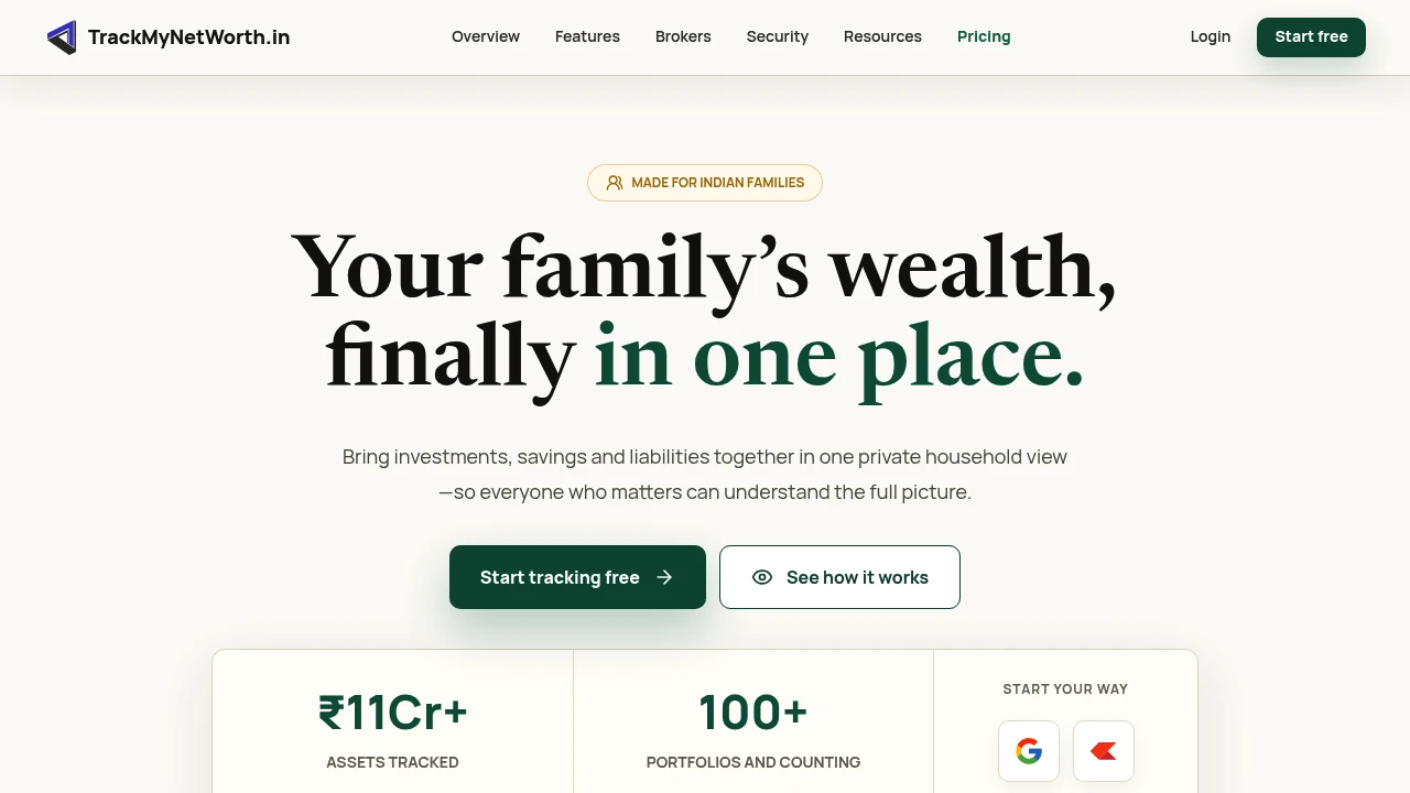 Screenshot of TrackMyNetWorth website