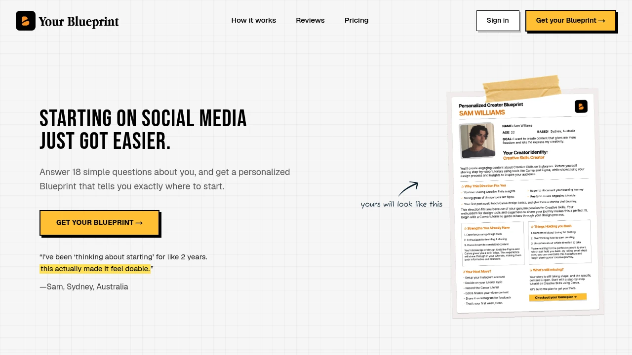 Screenshot of Your Blueprint website