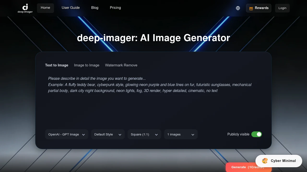 Screenshot of deep imager website
