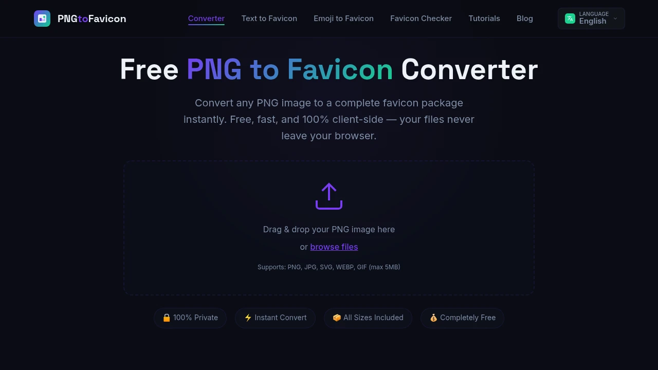 Screenshot of PNG to Favicon Converter website