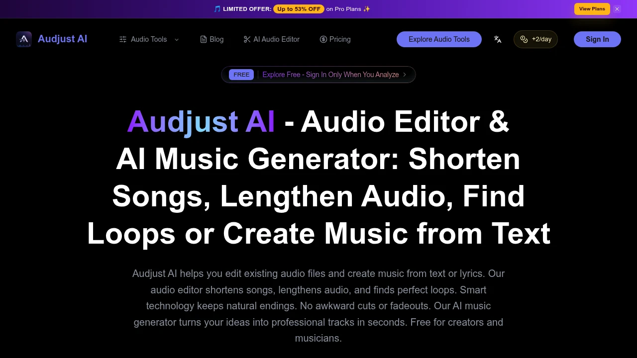Screenshot of Audjust AI website