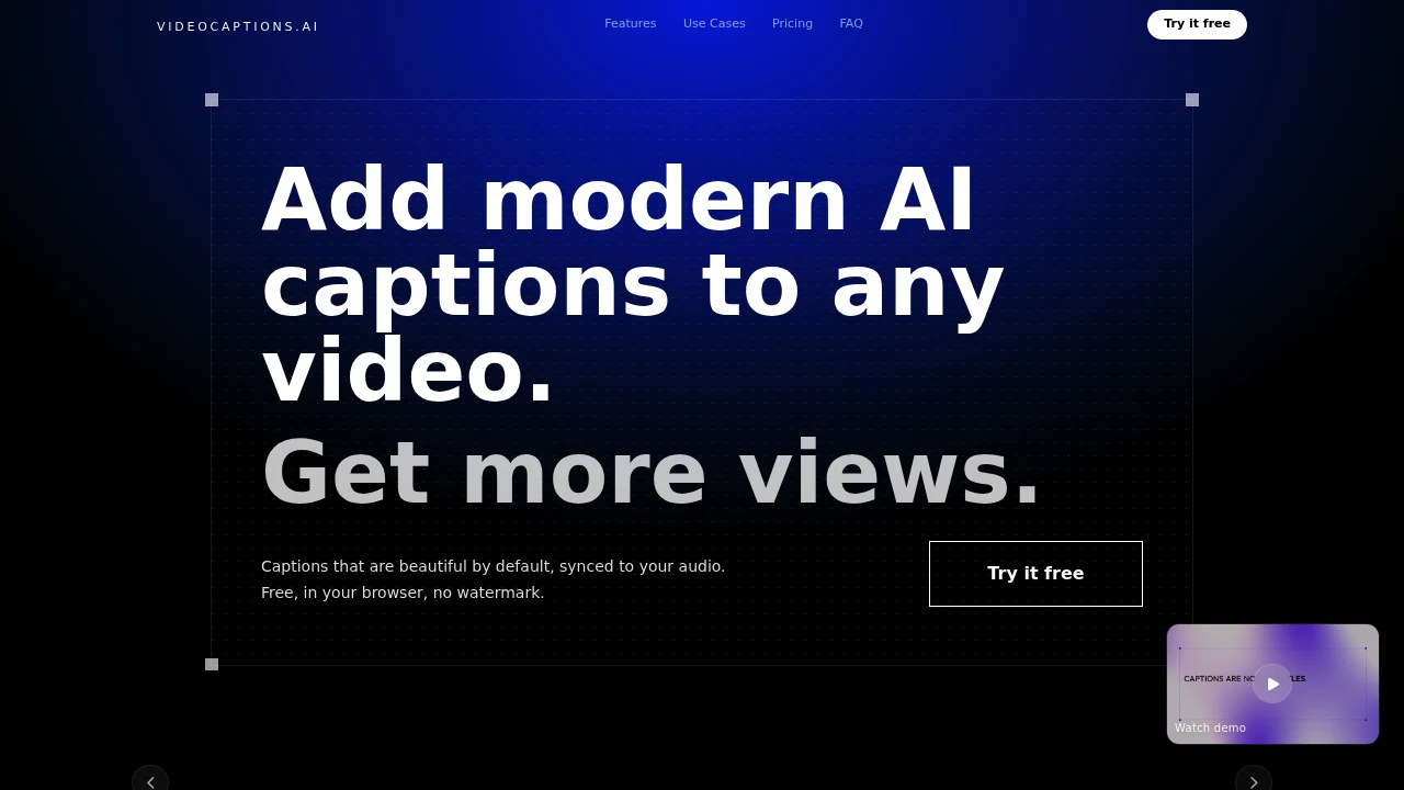Screenshot of VideoCaptions.ai website