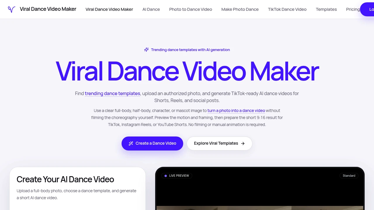 Screenshot of Viral Dance Video Maker website