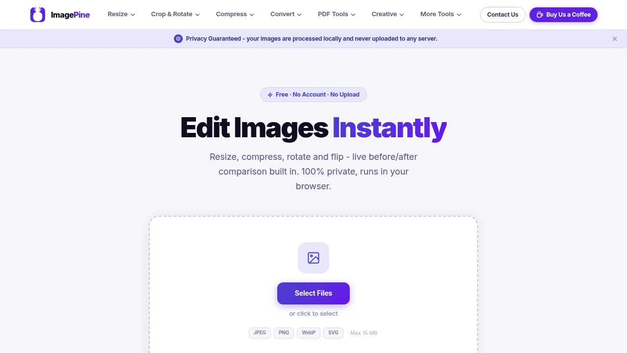 Screenshot of ImagePine website