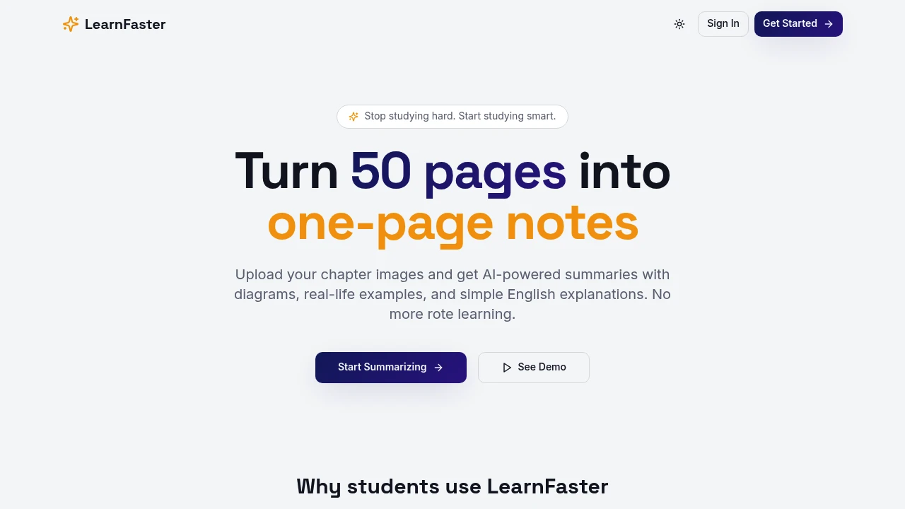 Screenshot of Learn Faster website