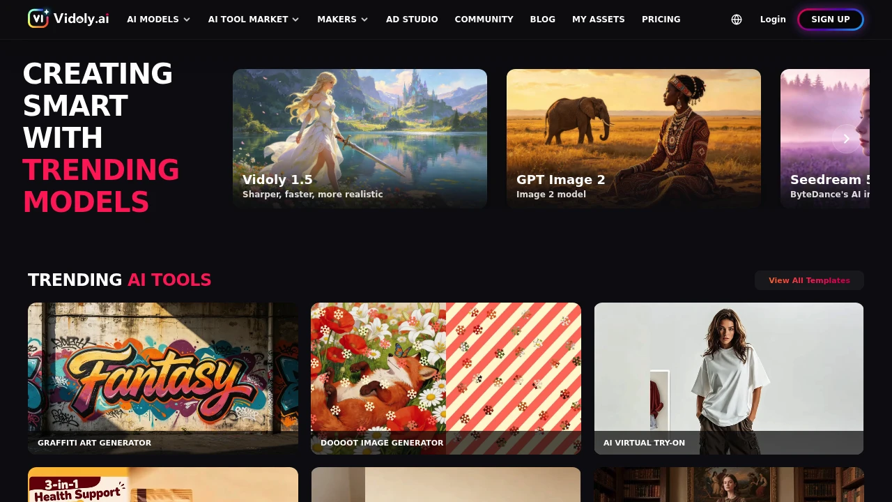 Screenshot of Vidoly AI website