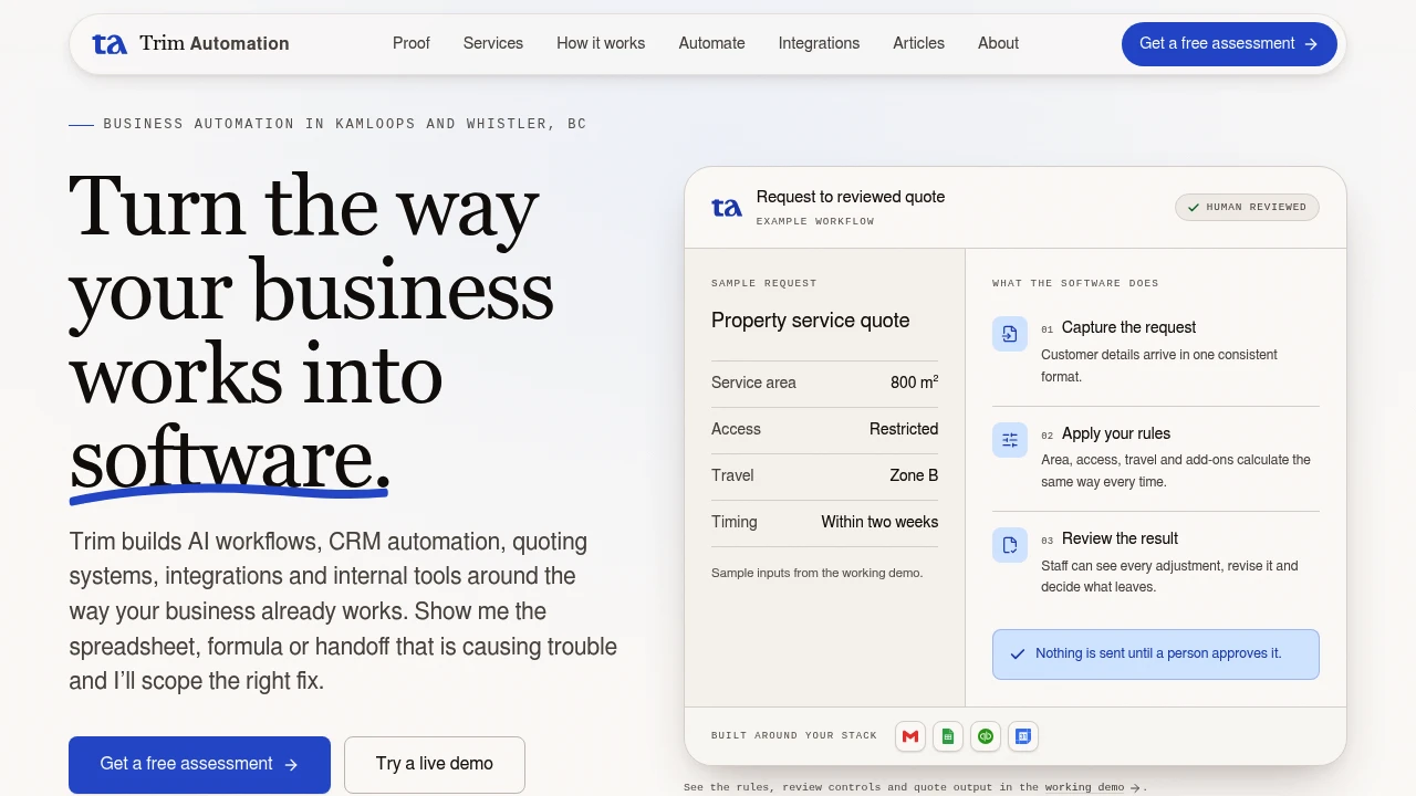 Screenshot of Trim Automation website