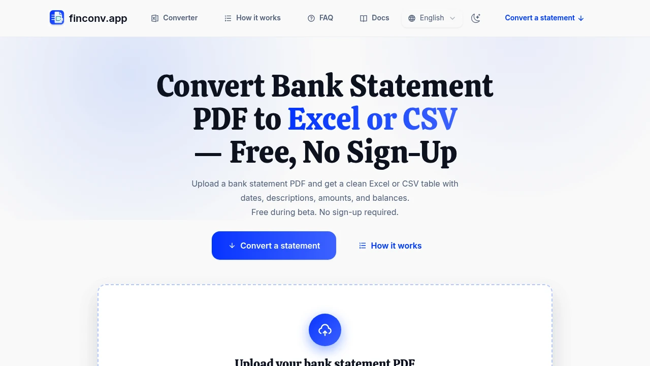 Screenshot of Finconv.App website