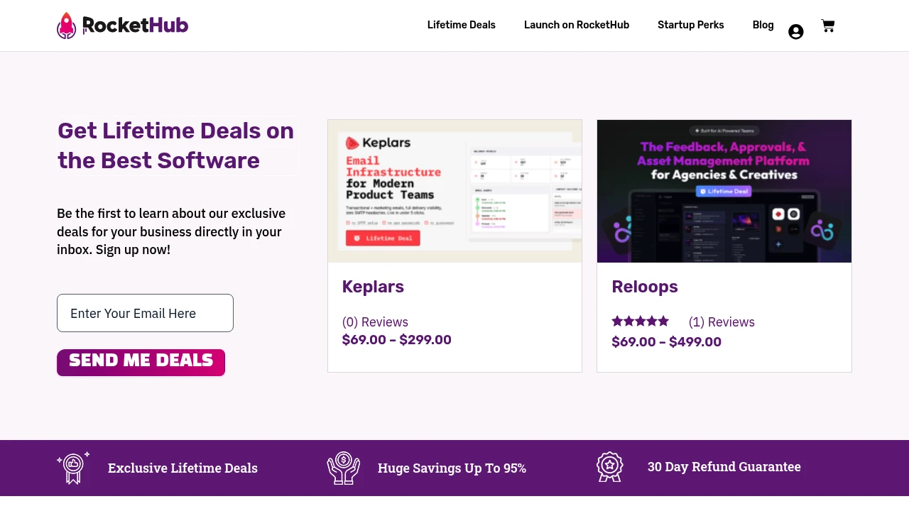 Screenshot of RocketHub website
