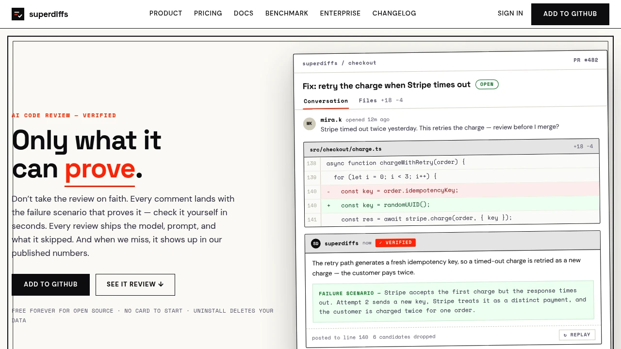 Screenshot of SuperDiffs website
