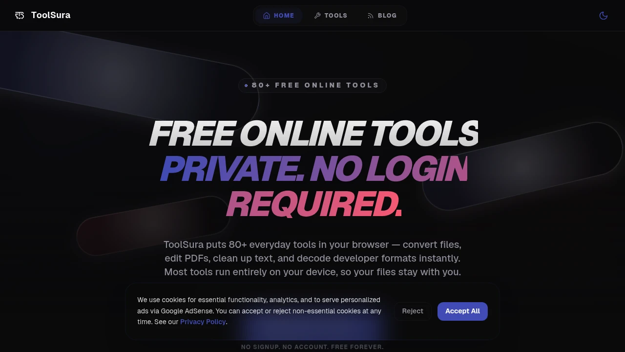 Screenshot of Toolsura website
