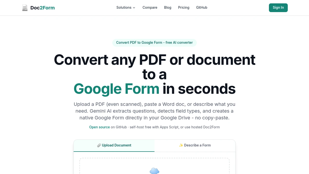 Screenshot of Doc2Form website