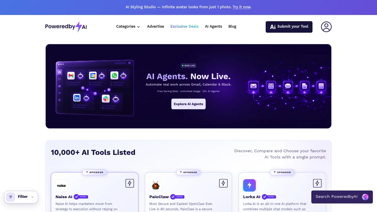 Screenshot of Powered By AI website