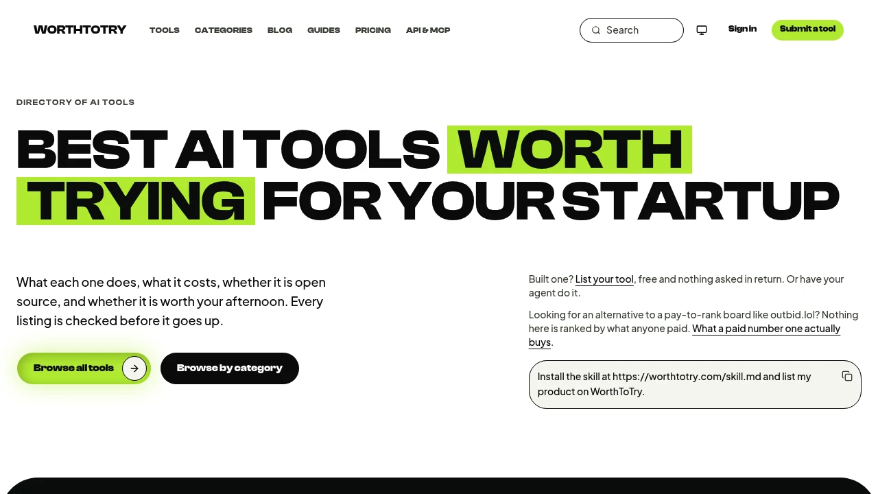Screenshot of WorthToTry website