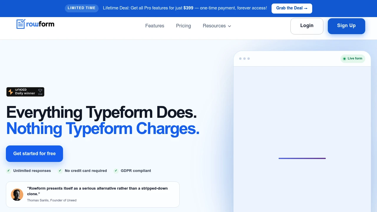 Screenshot of Rowform website