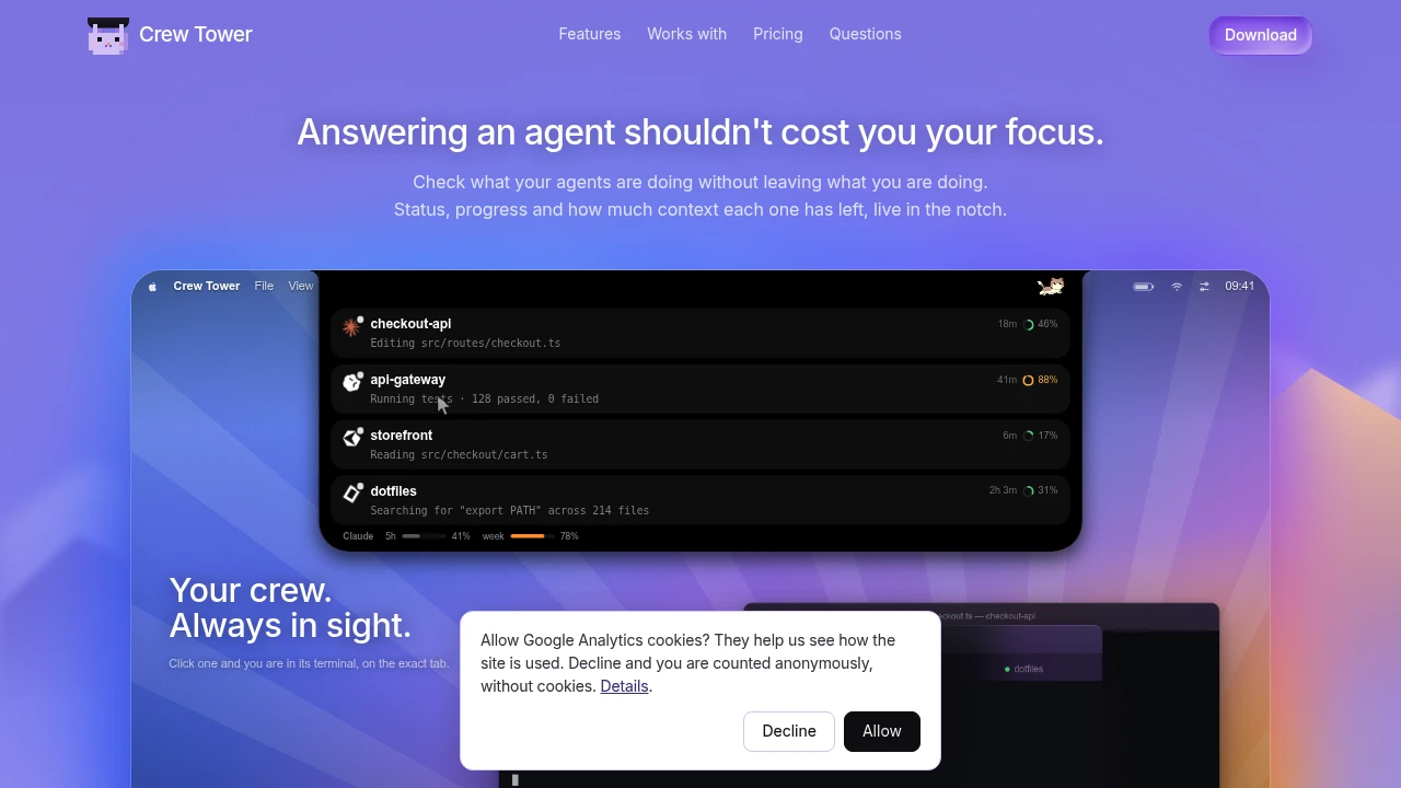 Screenshot of Crew Tower website