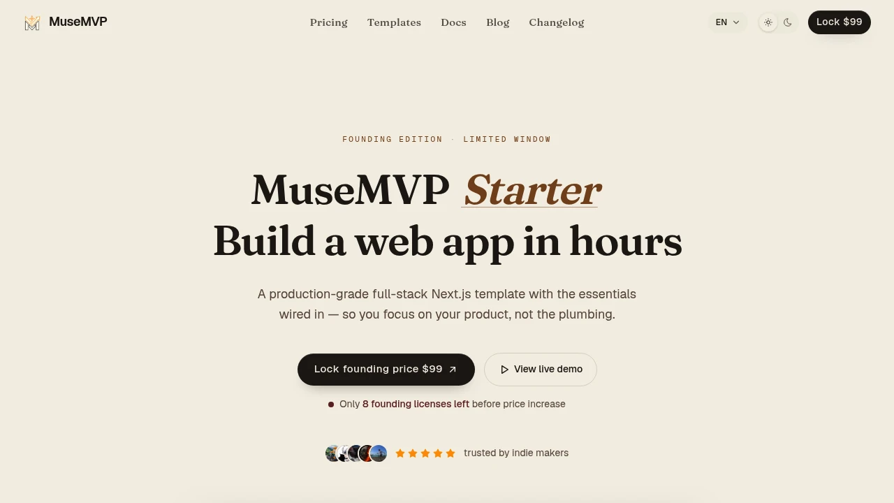 Screenshot of MuseMVP website