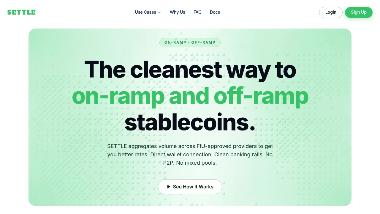 Screenshot of Settle by LedgerPe website