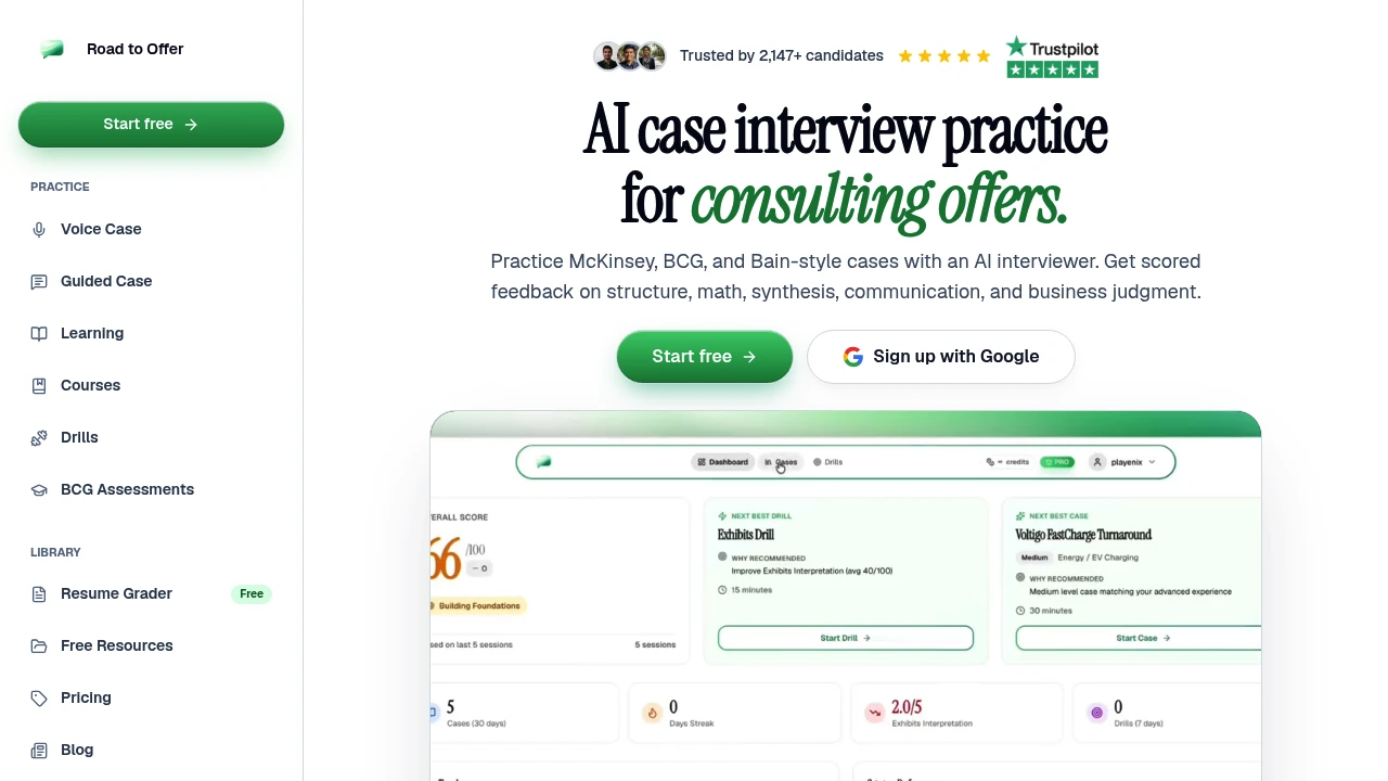 Screenshot of Road to Offer website
