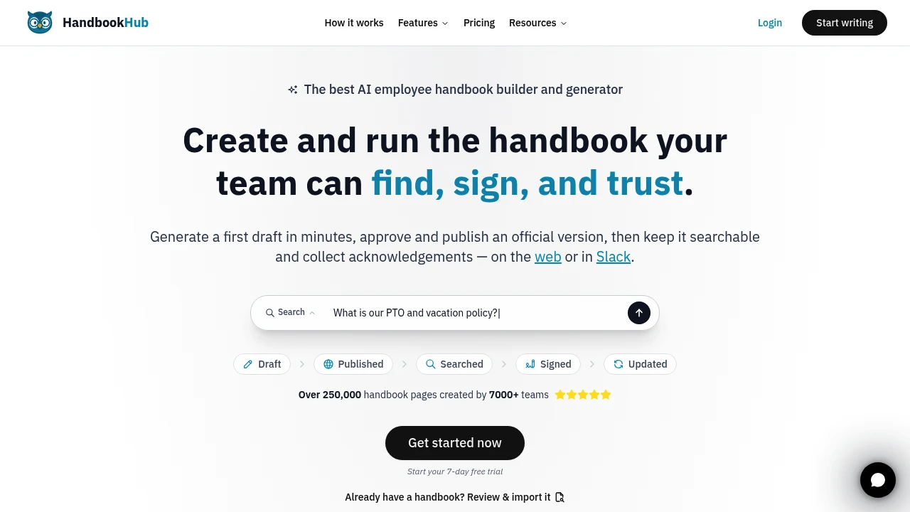 Screenshot of HandbookHub website